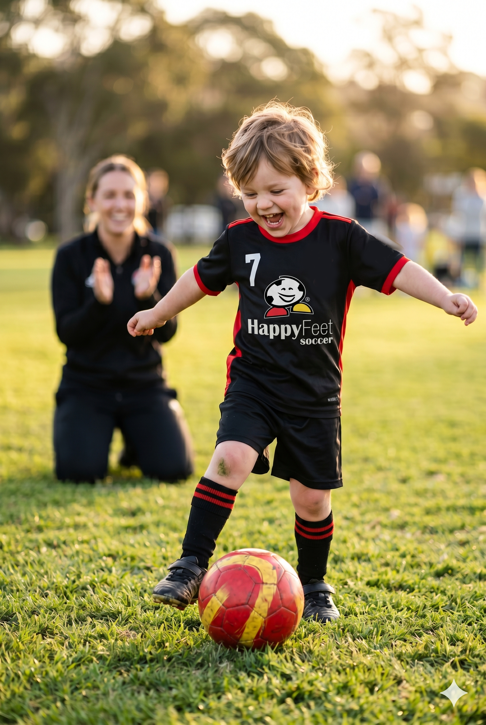 Parent and toddler dribbling a soccer ball — one of the best active toddler activities in Kansas City